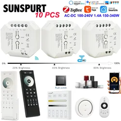 TUYA WIFI Zigbee Mini ściemniacz inteligentna żarówka 220V AC triak ściemniacz moduł przełącznik wciskany ściemniania kompatybilny z RF pilot zdalnego sterowania 2.4G