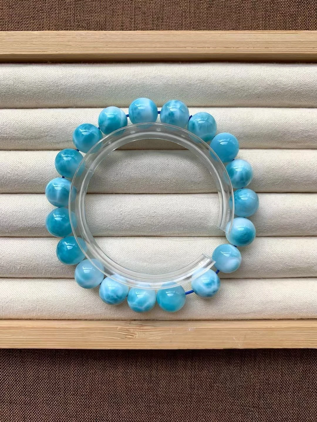 Natural Blue Larimar Round Beads Bracelet Pattern Jewelry 10.3mm Blue Larimar Women Men AAAAAAA