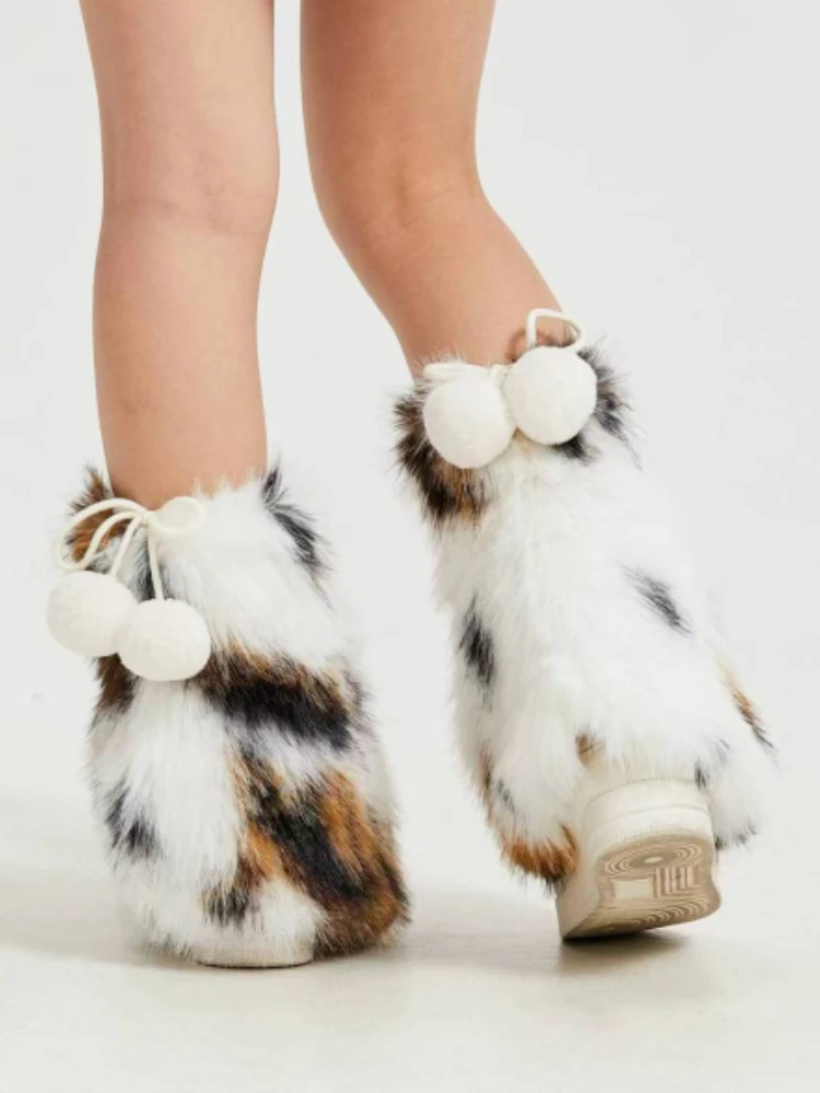 Furry Legs Socks Kawaii Cute Autumn Winter Japanese Warm Y2k Women Chic Sweet Leg Warmers Female Stock Foot Cover Fur Streetwear