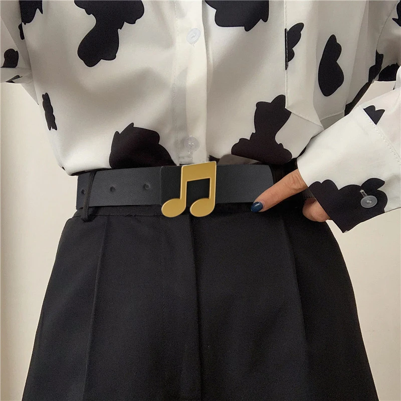 Ladies Personalized Music Character Buckle Leather Belt Trendy And Fashionable Women\'s Jeans Dress Genuine Leather Belt Luxury