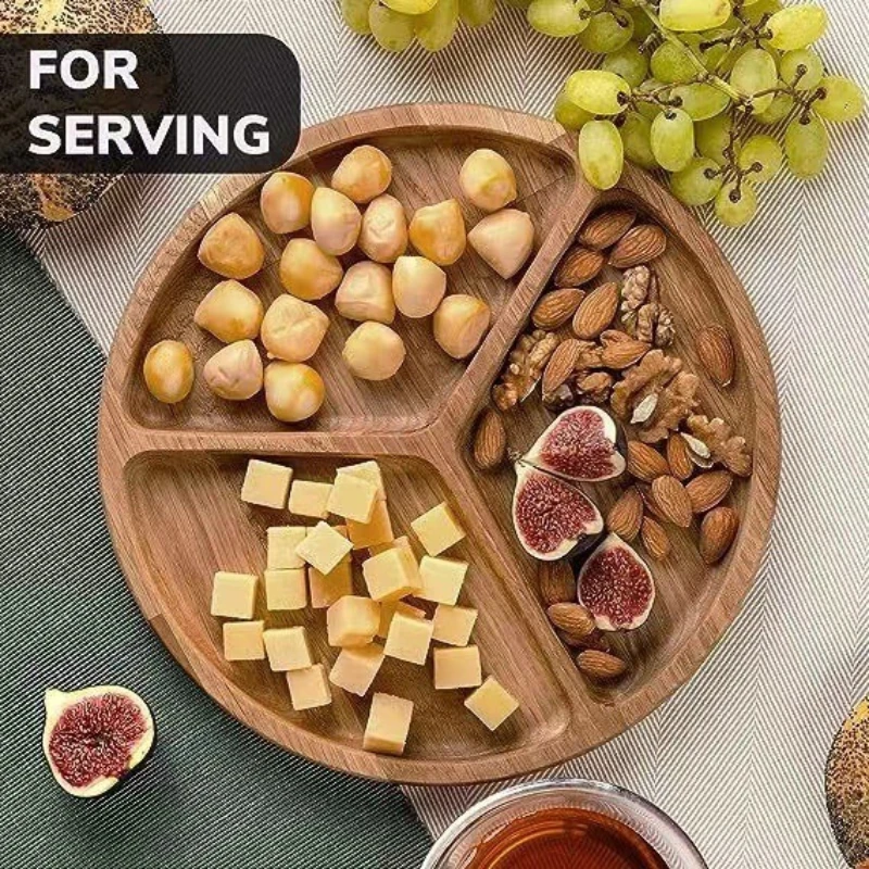 2PCS Wooden Tray Around Dim Sum Tea Tray Stove Cooking Tableware Living Room Dried Fruit Decorative Tray Bowls/Plates/Trays