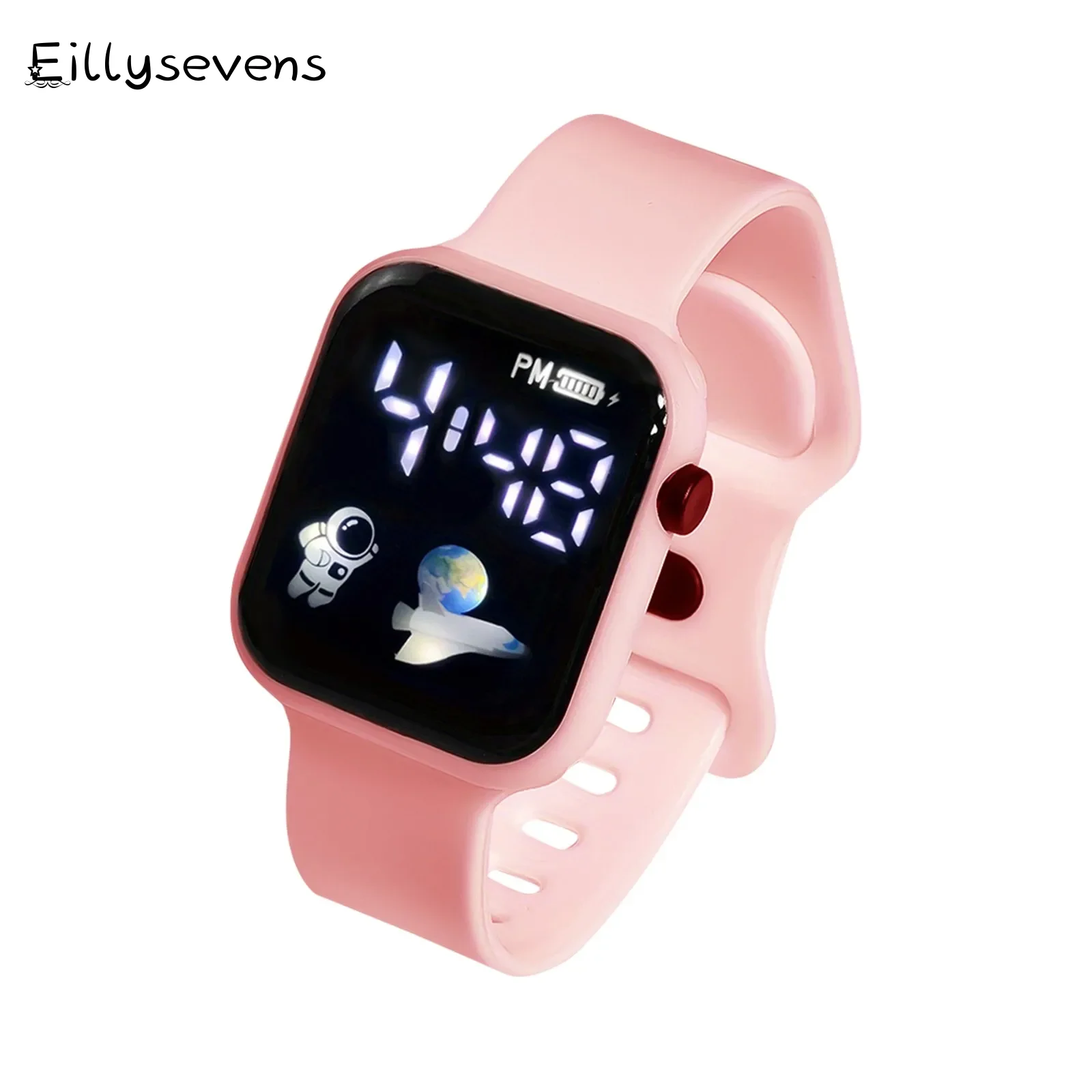 Children\'S Watch Suitable For Students Outdoor Electronic Watches Led Screen Display Time Watch Square Dial Silicone Strap Watch