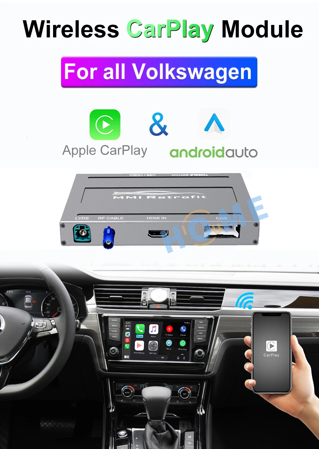 Wireless CarPlay Android Auto For Volkswagen VW Polo Golf Touareg Tiguan Teramont Passat 2017 - 2019 Module Box Video Decoder