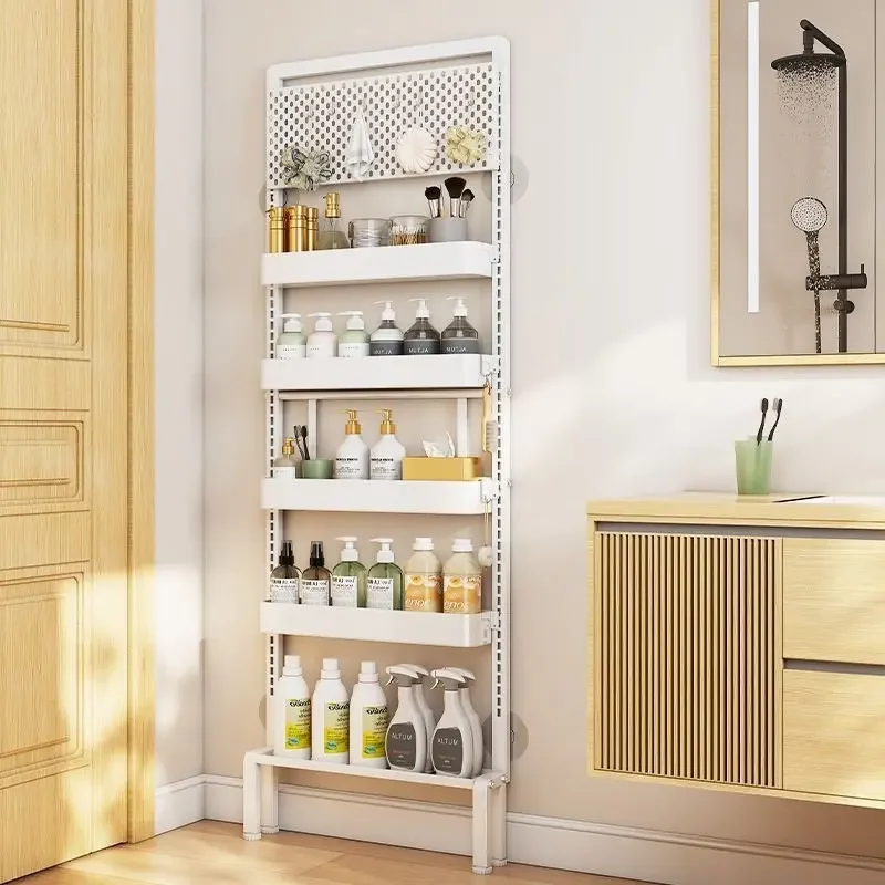 Shelf Multi-layer hole plate Toilet Bathroom door Back storage rack No punching slippers Mop storage artifact