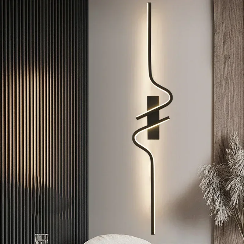 Modern LED 60/80/100cm Wall Lamp Black Aluminium Lights For Entrance Hallway Corridor Bedside Decorative Illumination Fixtures