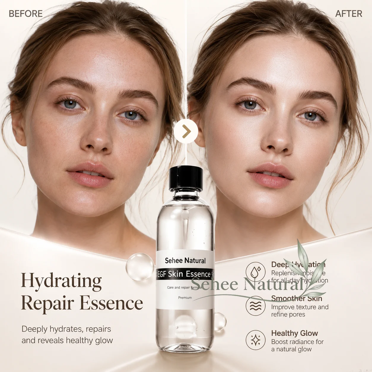 EGF-Peptide Hydrating Facial Essence Serum Lightweight Daily Moisture Care for Dry Dull Skin Smooth Radiant Skin Support
