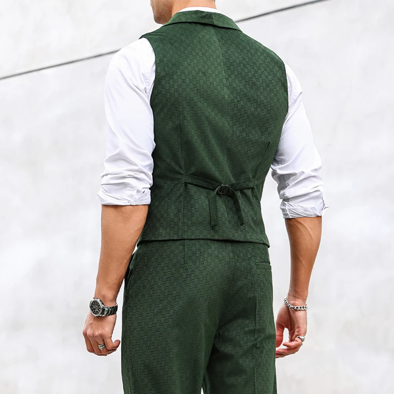 Fashionable Mens Textured Suit Jackets Sleeveless Button-up V Neck Lapel Waistcoats Men Spring Fall Casual Slim Fit Vest Jacket