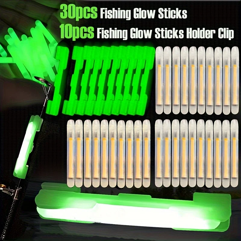 40pcs/Set Night Fishing Luminous Sticks with Accessories, 30pcs Glow Stick and 10pcs Glow Clip Kit