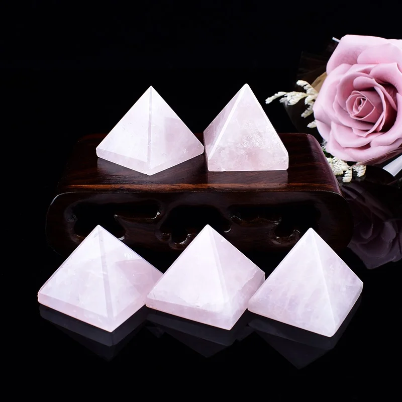 Natural Crystal Stone Rose Quartz Pyramid Quartz Healing Stone Reiki Crystal Tower Point Crafts Home Desk Decor Souvenir Gift