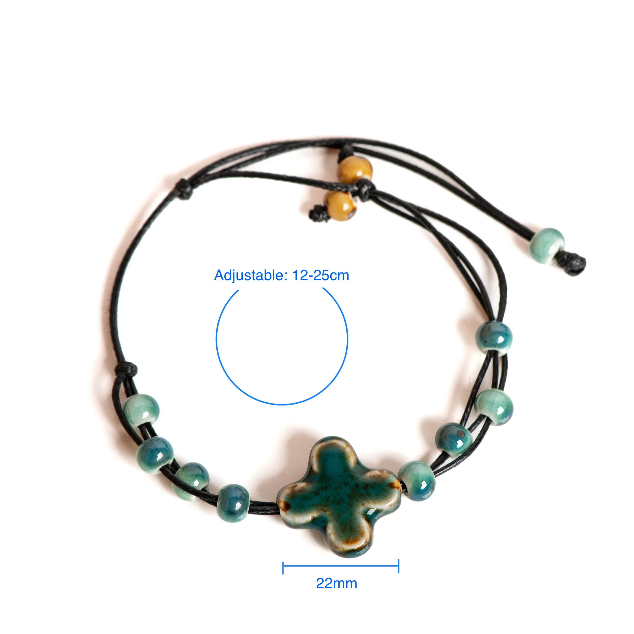 Handcrafted Adjustable Ceramic Floral Charm Bracelet Women Waxed Rope Jewelry Unique Gift Fashion Accessories Boho Style 145