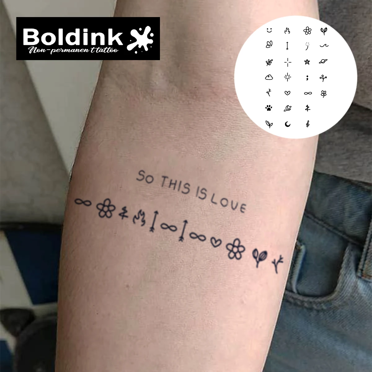 Boldink Cute Simple Small Symbol Juice Tattoo Sticker Waterproof Color Holding 1-2 Weeks Essential for Trendsetters