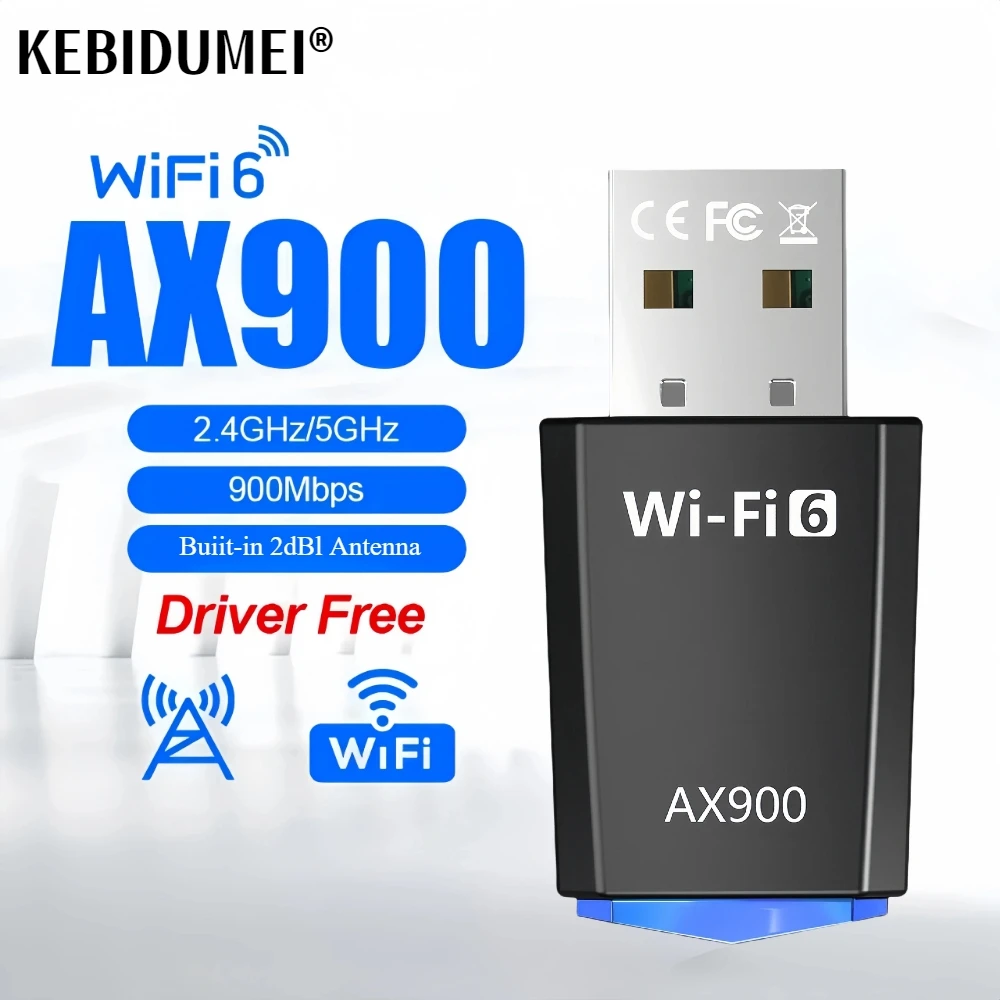 WiFi 6 AX900 USB WiFi Adapter 2.4G/5GHz 900Mbps Wireless Ethernet WiFi Network Card Drive Free USB Dongle for PC Win10/11