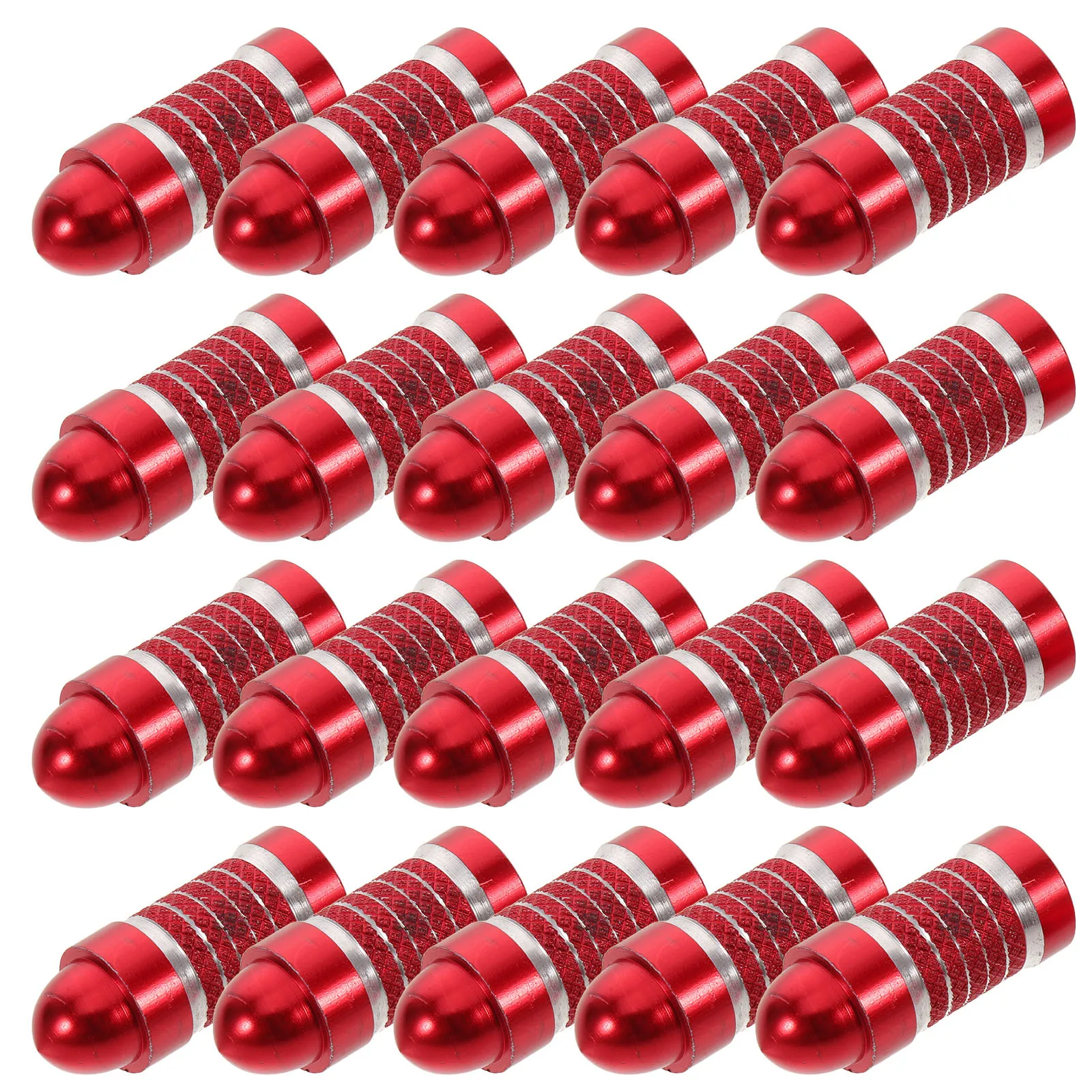 

20Pcs Metal Bike Tire Valve Caps - Universal Fit Long Round Head Stem Covers with Elegant Silver Edge for Cars Suvs Trucks