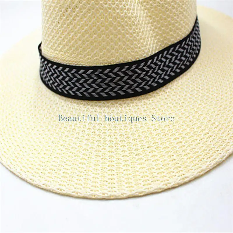 U4LF Men Unisex Summer Beach Straw for Sun Hat Ethnic Vintage for Extra Large Wide Br