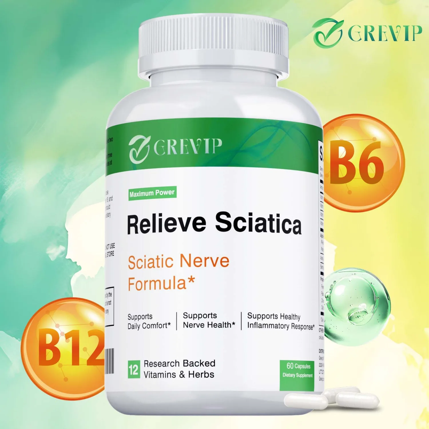 

Sciatic Nerve Health Support - Helps Maintain Nerve Health, Relieve Sciatica Discomfort, and Improve Endurance - 60 Capsules