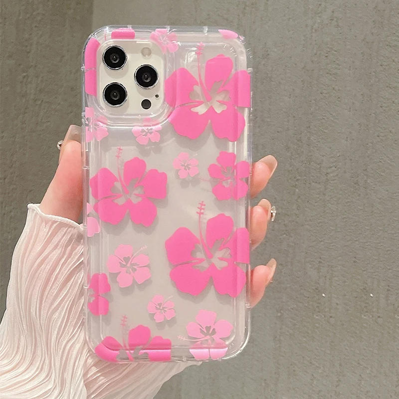 Pink Flower Phone Case for IPhone 14 Pro Case for IPhone 11 13 12 15 Pro Max XR XS X 7 8 Plus SE SE3 Soft Shockproof Clear Cover image 2