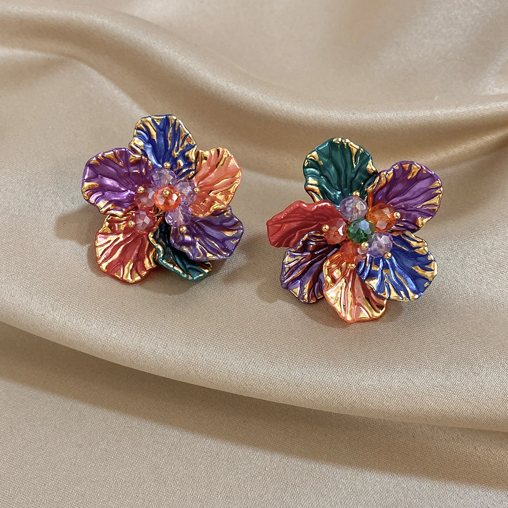 AENSOA Summer New Style Dopamine Colorful Resin Gold-edged Small Petal Earrings Classic Beaded Decoration Jewelry Party Gifts