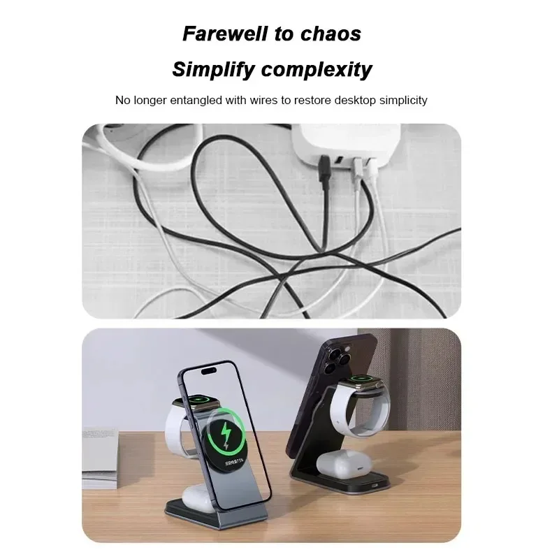 T3 Wireless Charger Stand 3 In 1 Magnetic Fast Charging Dock Station for iPhone 14 13 12 Pro Max Apple Watch 8 7 6 Airpods Pro