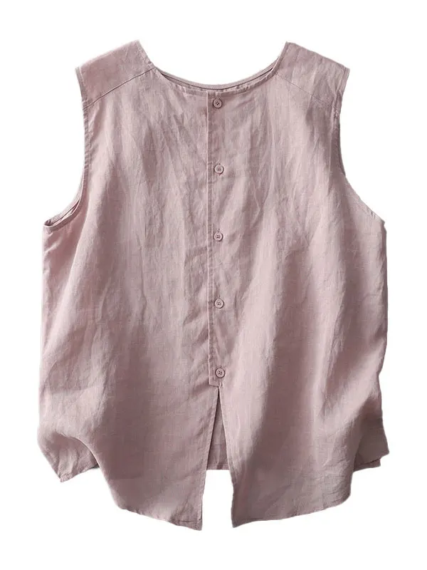 Oddychająca lniana bluzka bez rękawów, luźna, wyszczuplająca, z dekoltem typu ba, codzienna kamizelka damska, modna, letnia nowość.