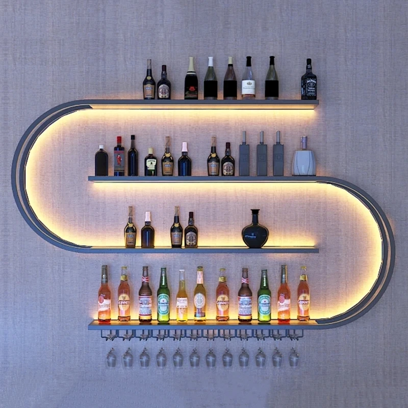 Nordische schmiede eiserne Weins chränke für Bar möbel Wand Wein regal kreative geometrische Kunst Restaurant Vitrine mit Licht