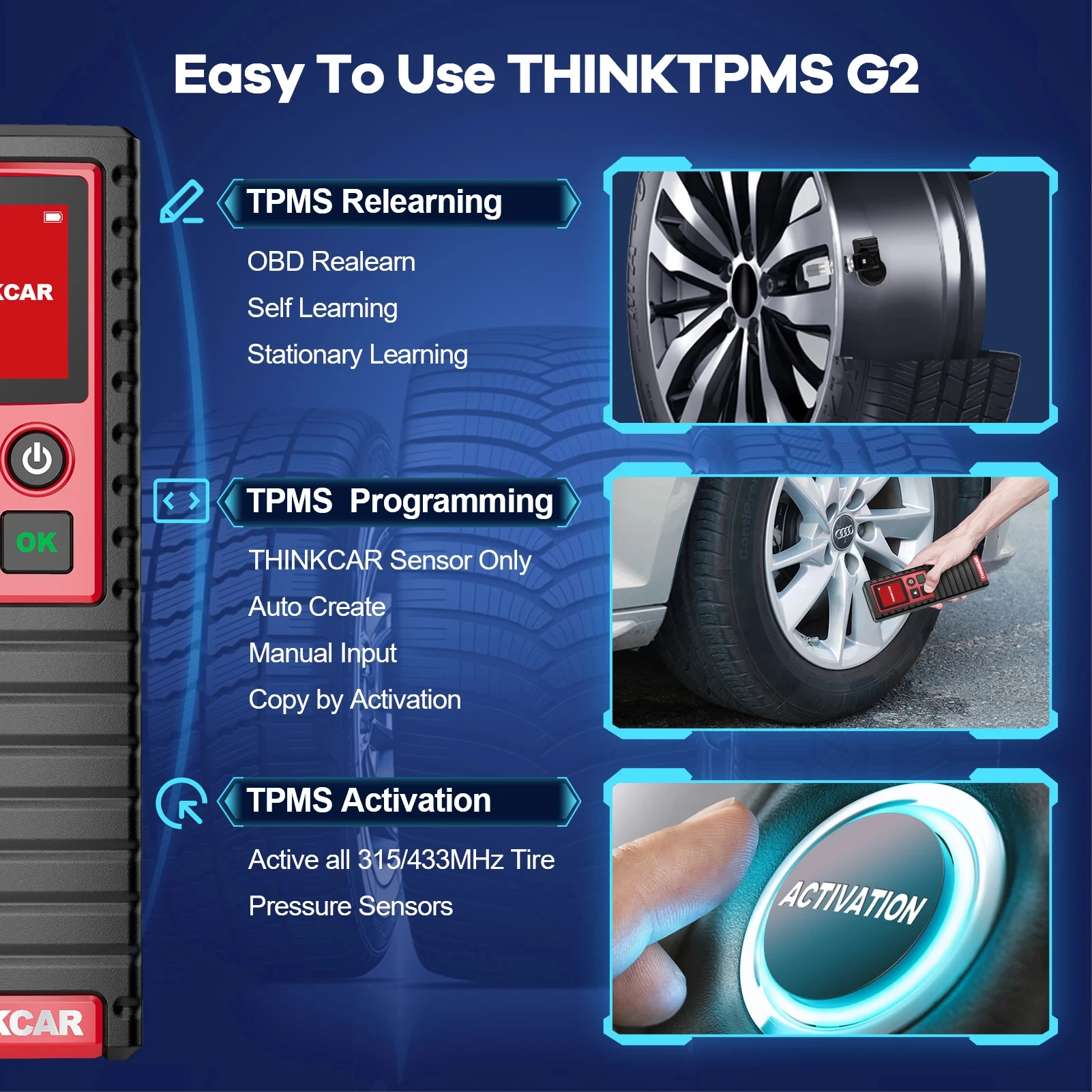 2024 New THINKCAR THINKTPMS G2 TPMS Sensor Programming Learning 315MHz 433MHz Car Tire Pressure Diagnosis Tool For ThinkTool Pro