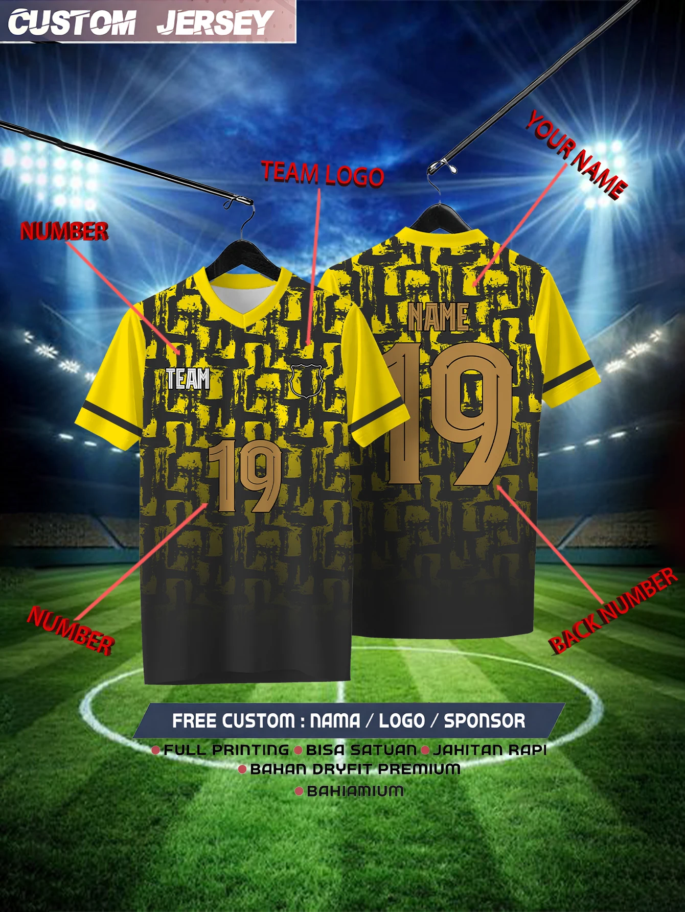 

Customized Geometric Black Short Sleeved Shirt with Team Name, Emblem, Name and Number, Outdoor Sports Short Sleeved T-shirt