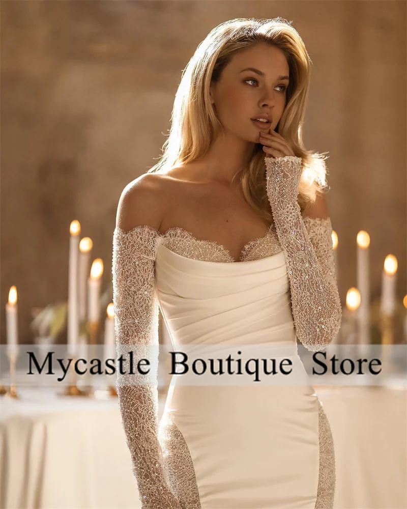 White Mermaid Wedding Dresses Women 2025 Off The Shoulder Lace Bridal Dress Elegant Wedding Evening Prom Gowns Customized