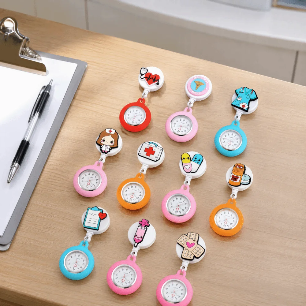 Wholesale Cartoon FOB Pocket Watches Silicone Simple Design Clip Badge Reel Fashion Accessories Retractable Clip Hang Clock Mens