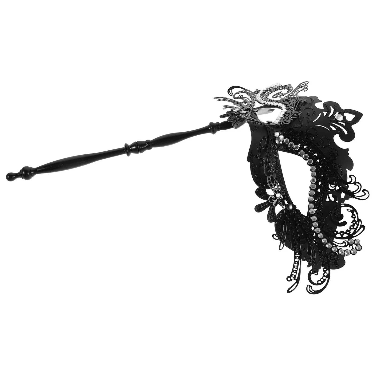 

Masquerade Mask Handheld Rhinestone Stick Detachable Elegant Party Costume Accessory Lightweight Comfortable