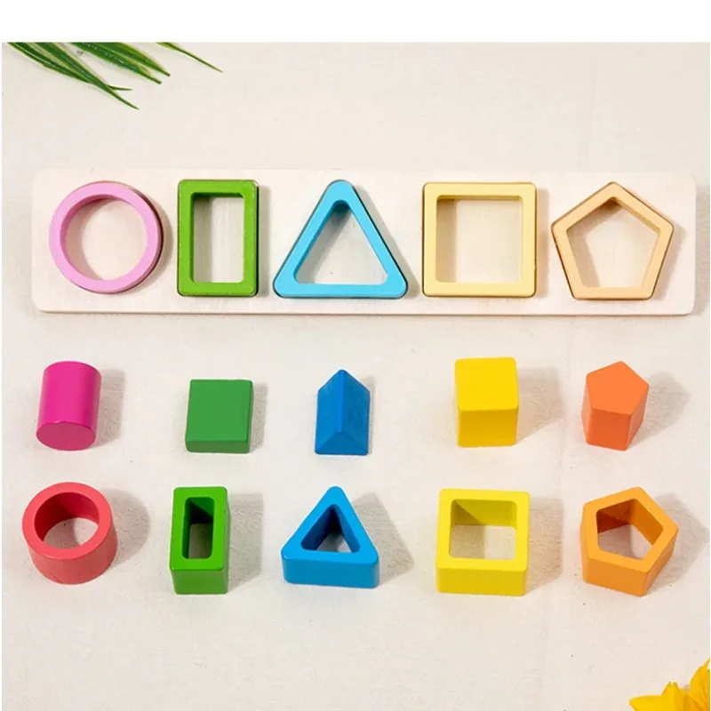 Montessori Wooden Sorting Stacking Toys Shape Color Sort Block Puzzles Toddler Geometric Stacking Toys for Baby Early Education