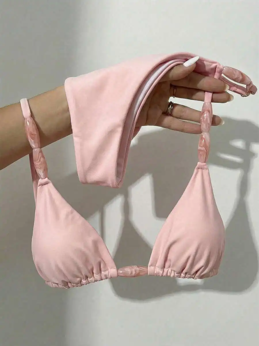 

Elegant Womens Bikini Set With Spaghetti Straps, Tie-Front And Knotted Details