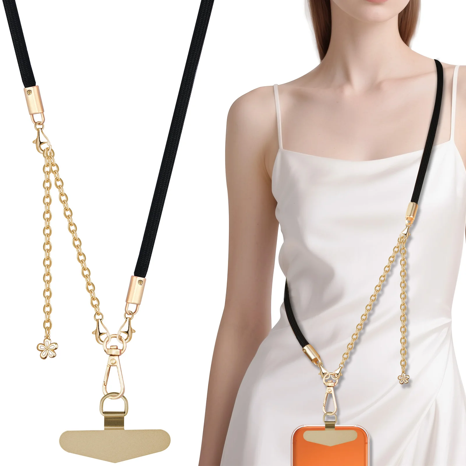 

TiMOVO 2-in-1 Phone Lanyard Crossbody,Metal Cell Phone Chain Detachable Wrist Strap,Universal iPhone Lanyard, phone wrist strap