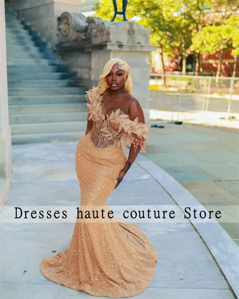 

Aso Ebi Champagne Lace Mermaid Evening Dresses 2025 Crrystal Appliques Formal Party Second Engagement Birthday Gowns Customized