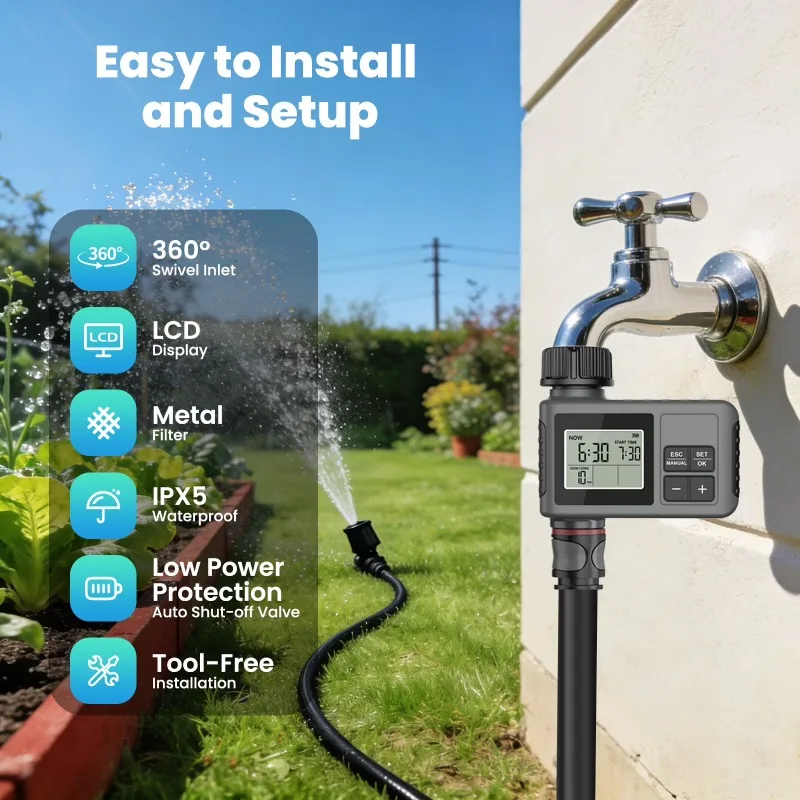 Outdoor Garden Hose Faucet Timers Programmable Water Sprinkler Timer with Rain Delay/Manual/Automatic Drip Irrigation for Yard