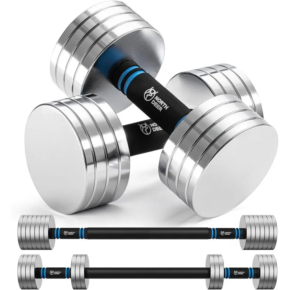 V2.0 Upgraded Adjustable Steel Dumbbells 40LB / 60LB - 2 in 1 Dumbbell Barbell Set for Home Gym Workout - Compatible with V1.0 D