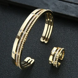 Luxury 2PCS Dubai Bangle Ring Set Fashion Jewelry For Women Wedding Engagement Brincos Para As Mulheres hxs022