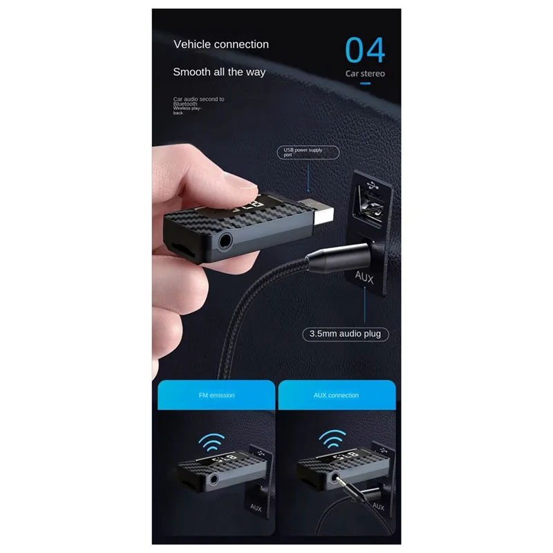 A10R USB Bluetooth Adaptador de Áudio Receptor Bluetooth Receptor Sem Fio Carro Bluetooth 5.0FM Transmissor Durável