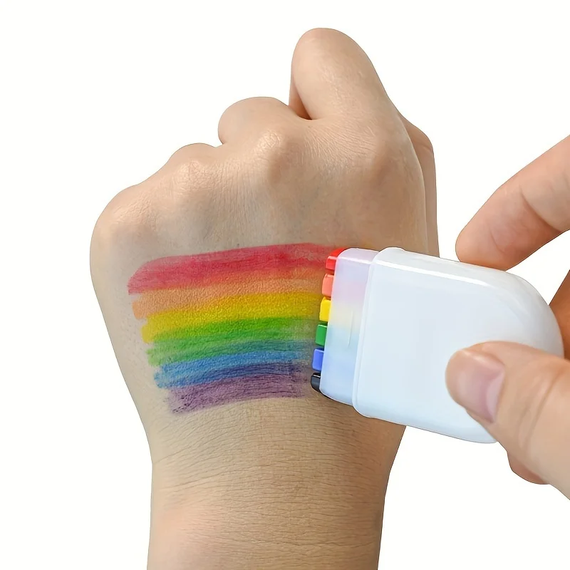 6 Colors Rainbow Face Paint Stick Long-Lasting Color Body Tattoo Color Oil Paint Pen for Face Painting Body Art and Cosplay