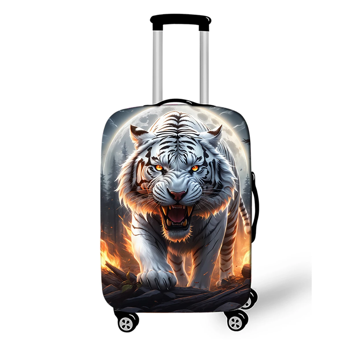 

White Tiger Moon Flame Print Luggage Cover Anti-dust Suitcase Protective Covers Travel Accessories Elastic Trolley Case Cover