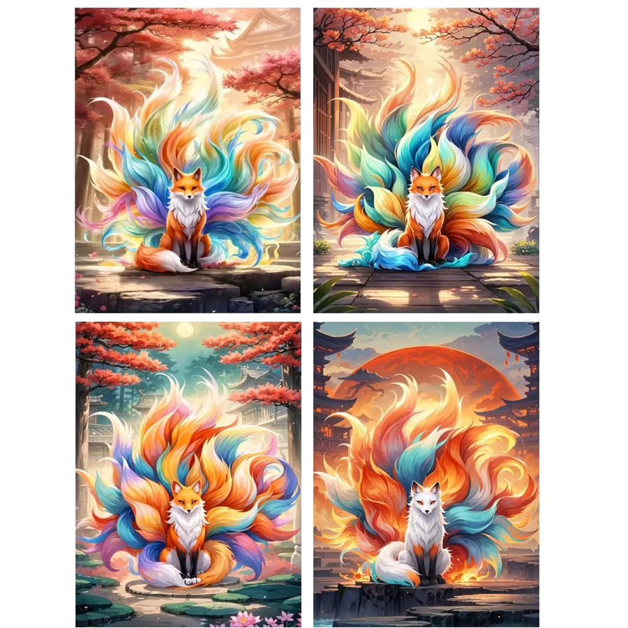 Fantastic Colorful Nine Tailed Fox Diamond Painting New Abstract animal 5D DIY Diamond Embroidery Cross Stitch Mosaic Home Decor