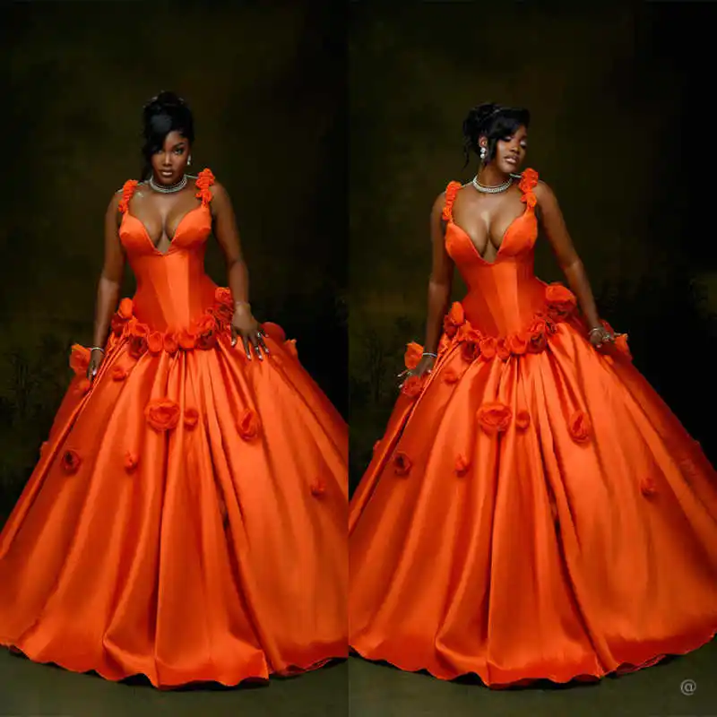 

Glamorous 3D Flowers Bridal Gowns V Neck Sleeveless Ball Gown Wedding Dresses Vestidos De Novia Customized