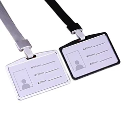 Aluminum Alloy Working Permit Case Sleeve Pass Work Identit Card Holder ID Tag Polyester Lanyard for Staff Workers Badge Cover