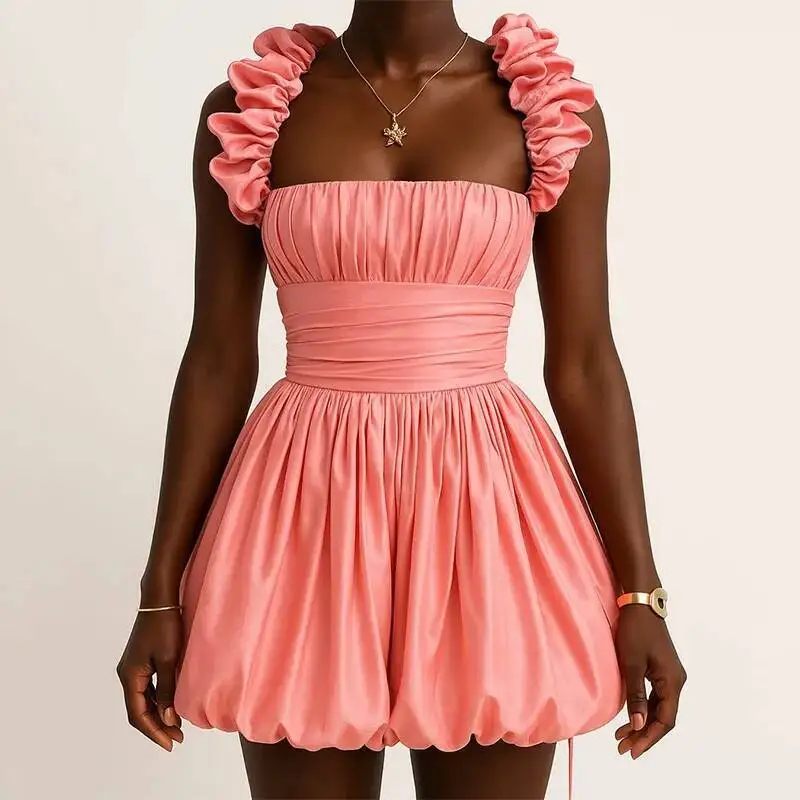 

Новинка 2025, летнее женское модное элегантное короткое платье без бретелек с лямкой на шее и высокой талией, с цветочным бутоном, без рукавов, халат, женское платье