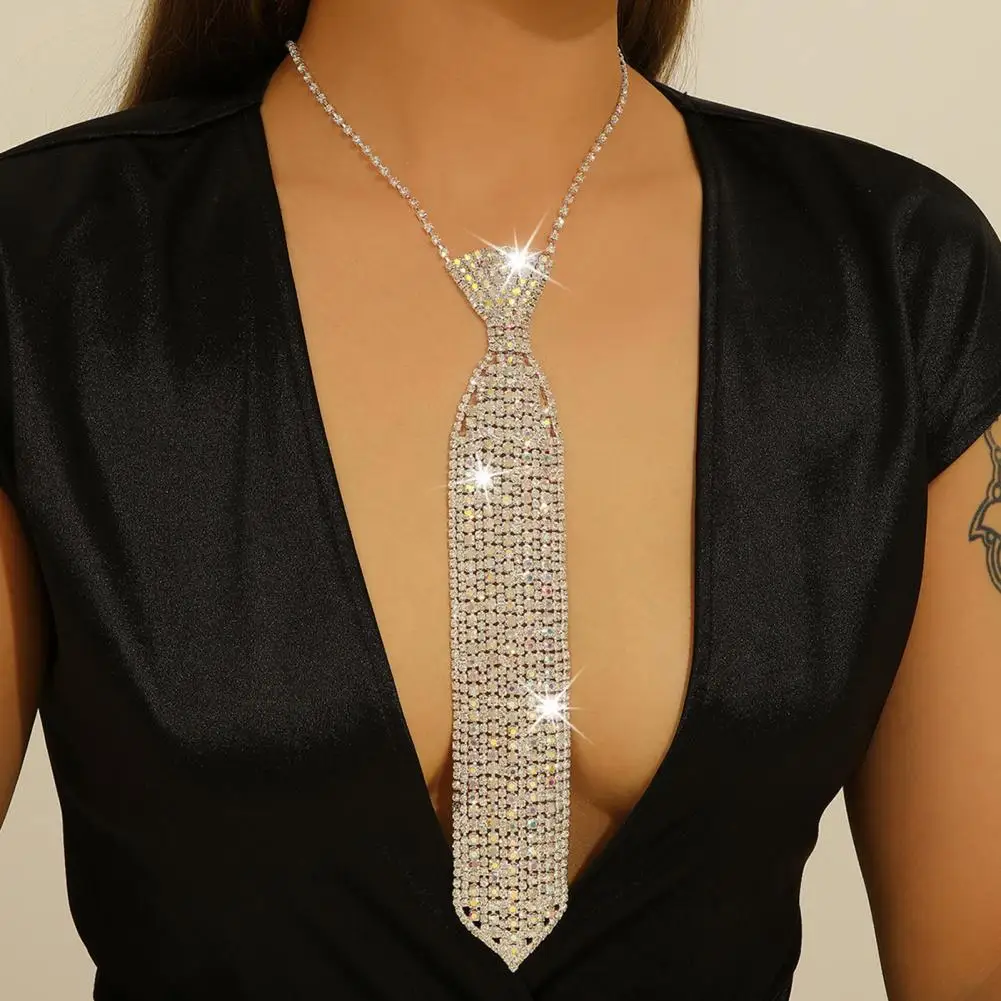 Dress Tie Adjustable Rhinestone Necktie for Men Women Sparkling Fashion Accessory for Weddings Halloween Cosplay Prom Party
