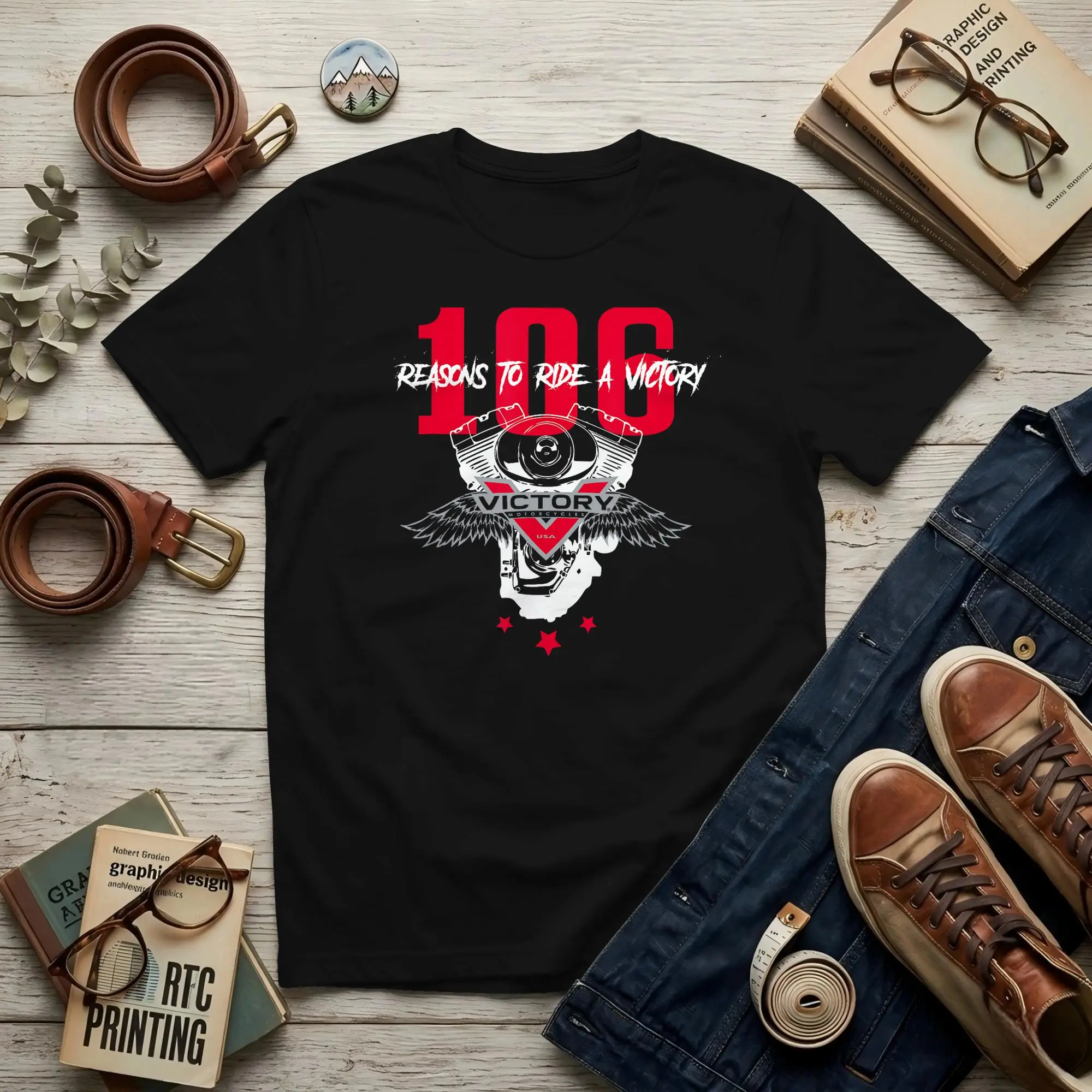 106 Reasons to Ride A Victory Men's T Shirt Victory  Hipster Tee Shirt Short Sleeve Round Neck 100% Cotton Printed Clothes