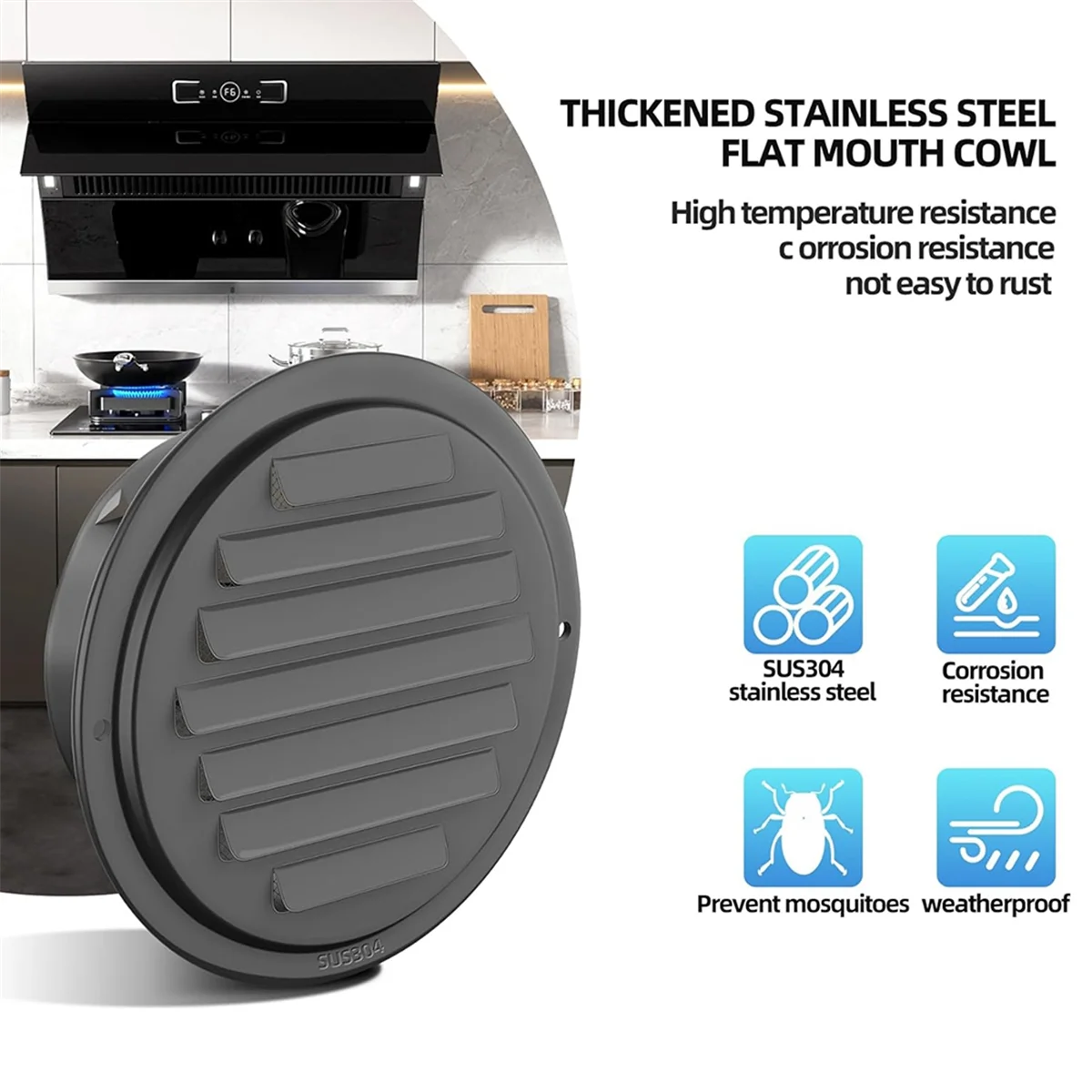 4inch 304 Stainless Steel Air Vents, Louvered Grille Cover Vent Hood Flat Ducting Ventilation Air Vent Wall Air Outlet HGC