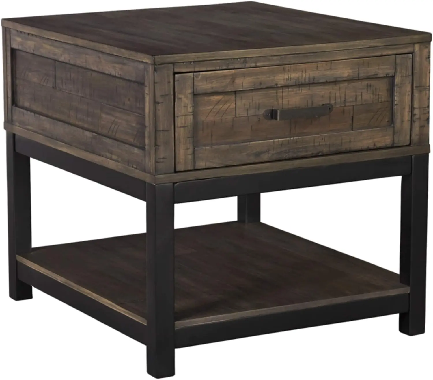 

Johurst Rustic Square End Table, 1 Drawer and Fixed Lower Shelf, Rustic Brown