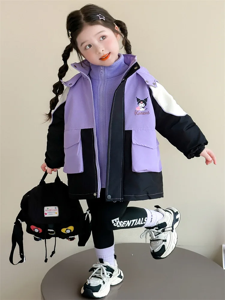 

Girls' Kuromi Jacket Autumn Winter Sanrio Children's Clothing Velvet Windbreaker Detachable Three-In-One Suit Cotton Clothing