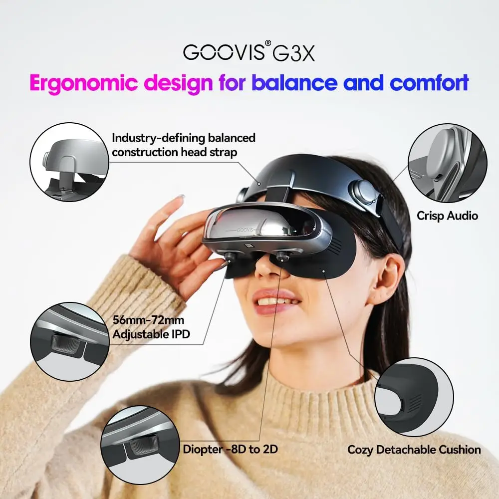 GOOVIS G3X 4K OLED Cinematic HMD Dual 2K Micro-OLED Screens, 42PPD, Compatible with Smartphone/pad/Notebook/PC/Xbox/Play Station