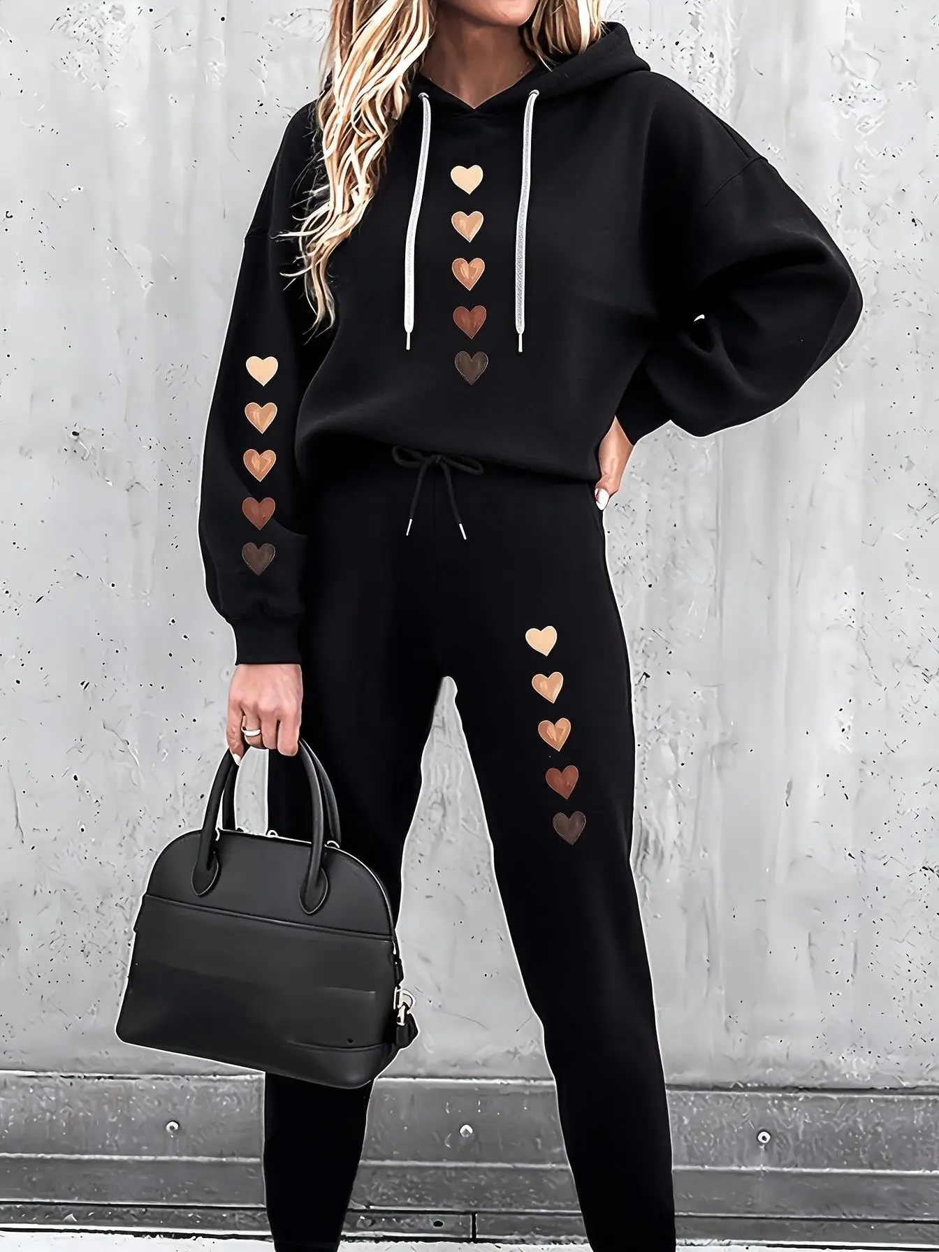 Women Gradient Heart Print 2Pcs Tracksuit, Hoodie & Joggers, Cute Graphic Sweat Set